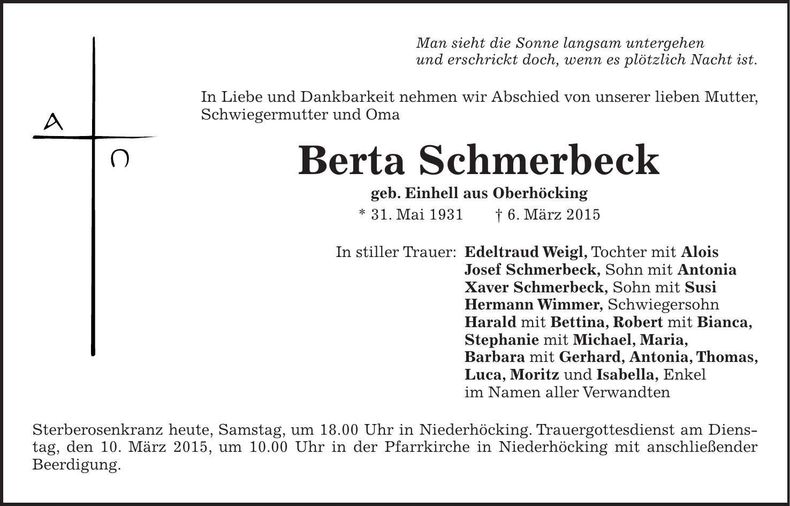 Traueranzeige Berta Schmerbeck