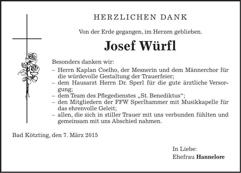 Traueranzeige Josef Würfl
