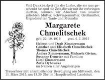Traueranzeige Maragete Chmelitschek