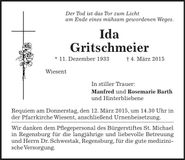 Traueranzeige Ida Gritschmeier