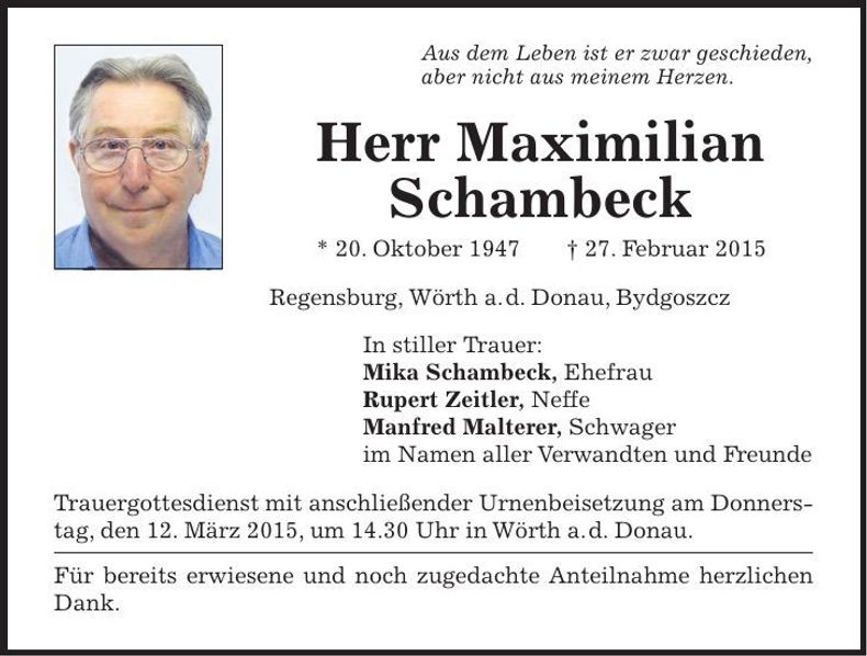 Traueranzeige Maximilien Schambeck