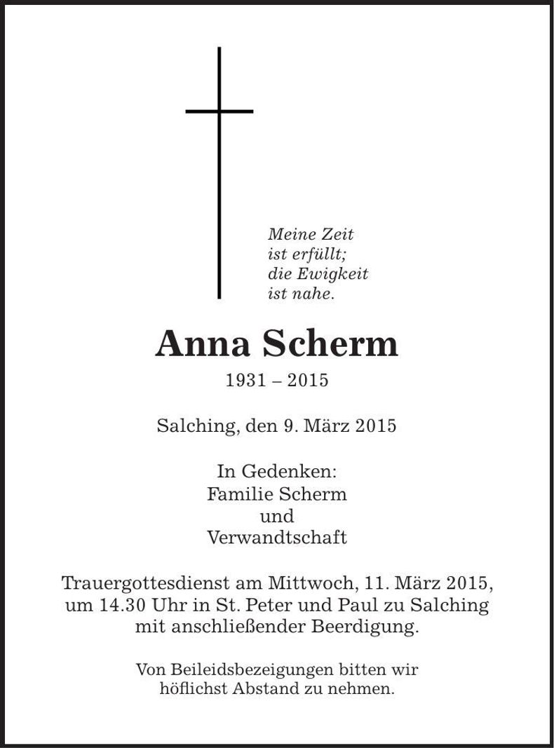 Traueranzeige Anna Scherm