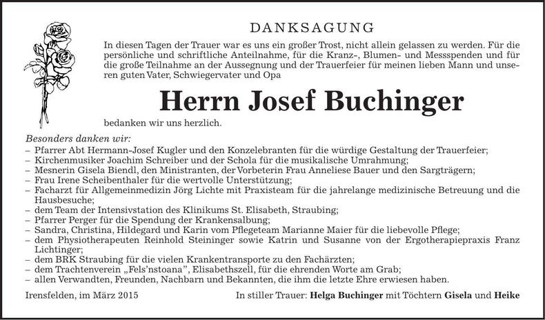 Traueranzeige Josef Buchinger