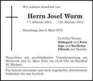 Traueranzeige Josef Wurm
