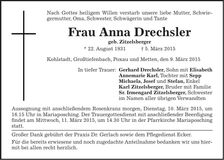 Traueranzeige Anna Drechsler