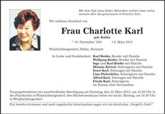 Traueranzeige Charlotte Karl