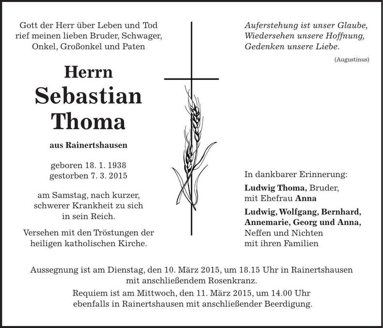 Traueranzeige Sebastian Thoma