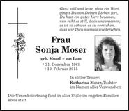 Traueranzeige Sonja Moser