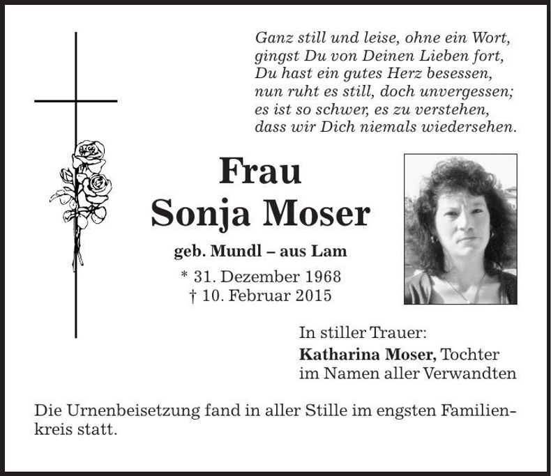 Traueranzeige Sonja Moser
