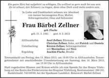 Traueranzeige Bärbel Zellner