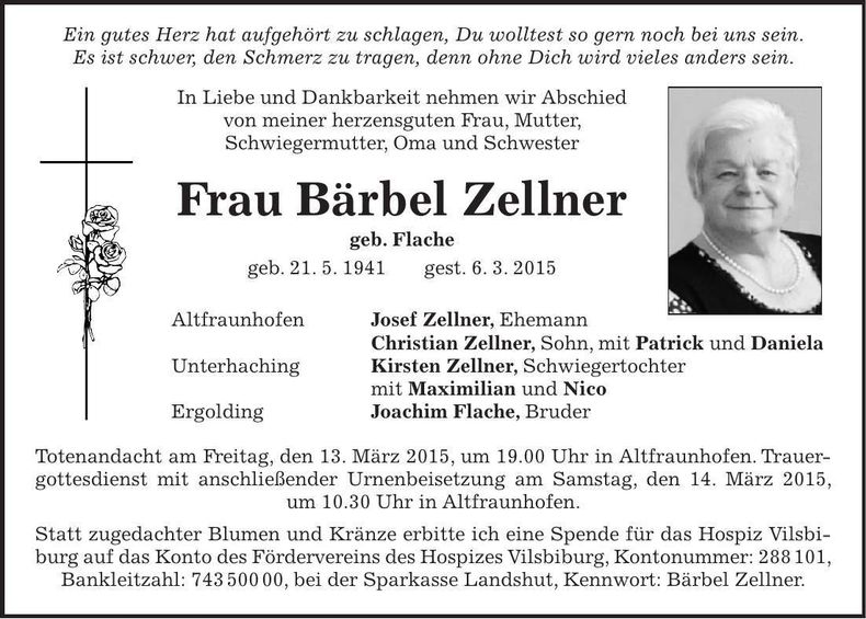 Traueranzeige Bärbel Zellner