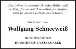 Traueranzeige Wolfgang Schneeweiß