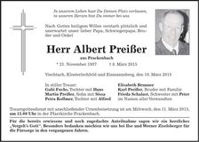 Traueranzeige Albert Preißer