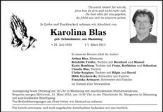 Traueranzeige Karolina Blas