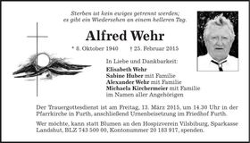 Traueranzeige Alfred Wehr
