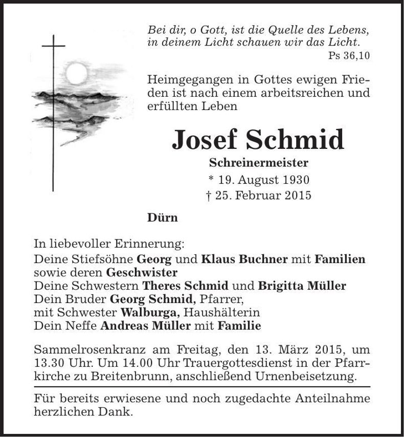 Traueranzeige Josef Schmid