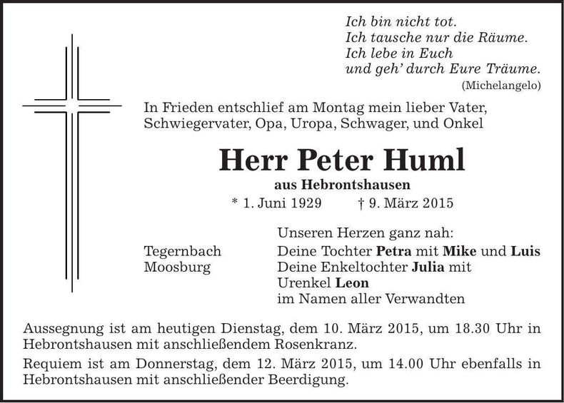 Traueranzeige Peter Huml