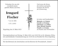 Traueranzeige Irmgard Fischer