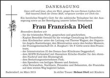 Traueranzeige Franziska Dietl