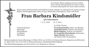 Traueranzeige Barbara Kindsmüller