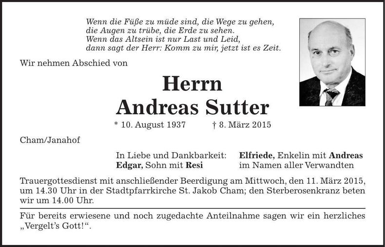 Traueranzeige Andreas Sutter