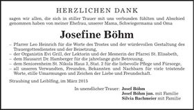 Traueranzeige Josefine Böhm