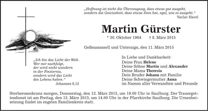Traueranzeige Martin Gürster