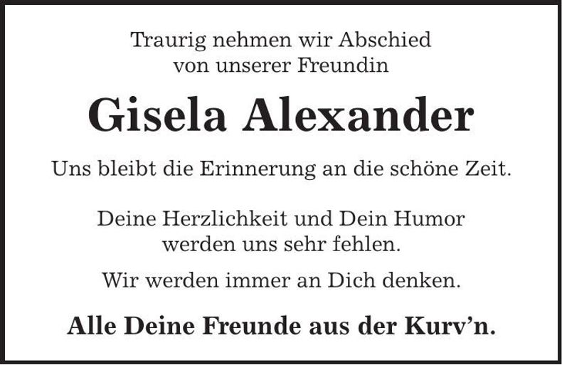 Traueranzeige Gisela Alexander