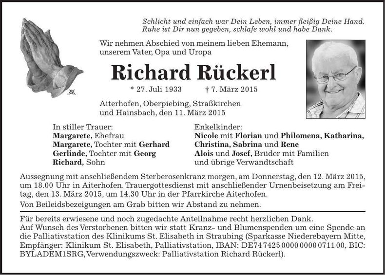 Traueranzeige Richard Rückerl