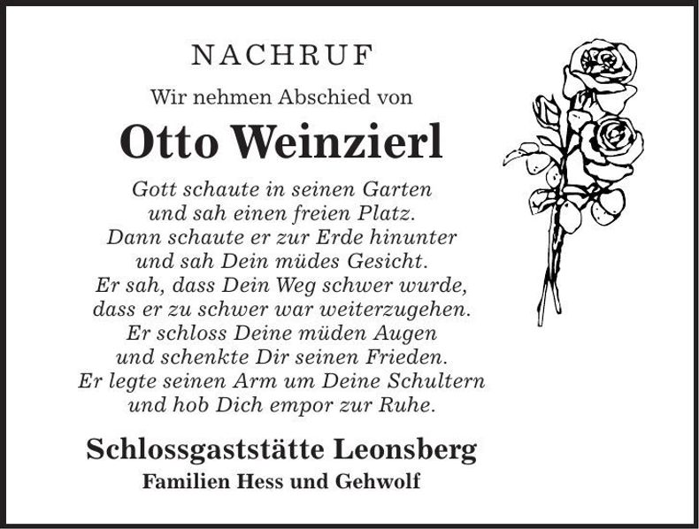 Traueranzeige Otto Weinzierl