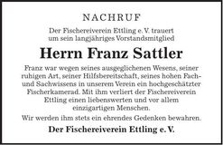 Traueranzeige Franz Sattler