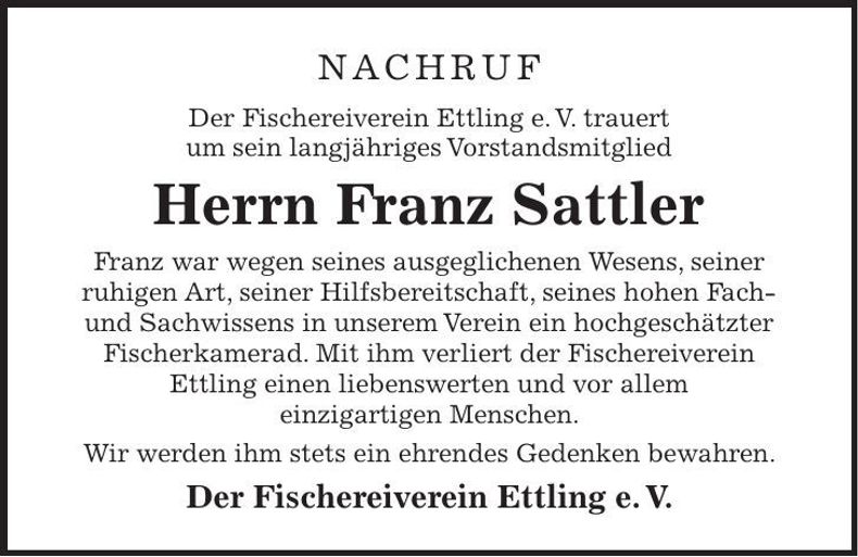 Traueranzeige Franz Sattler