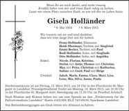 Traueranzeige Gisela Holländer