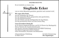 Traueranzeige Sieglinde Ecker