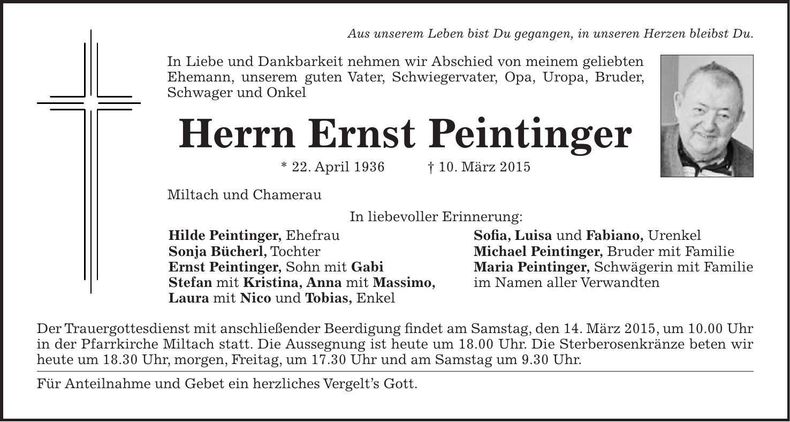 Traueranzeige Ernst Peintinger