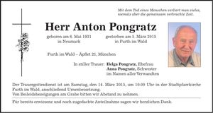 Traueranzeige Anton Pongratz