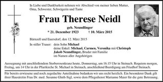Traueranzeige Therese Neidl