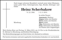 Traueranzeige Heinz Scherbakow