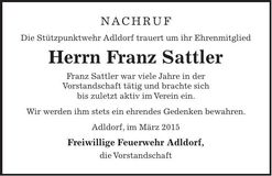 Traueranzeige Franz Sattler