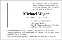 Traueranzeige Michael Weger