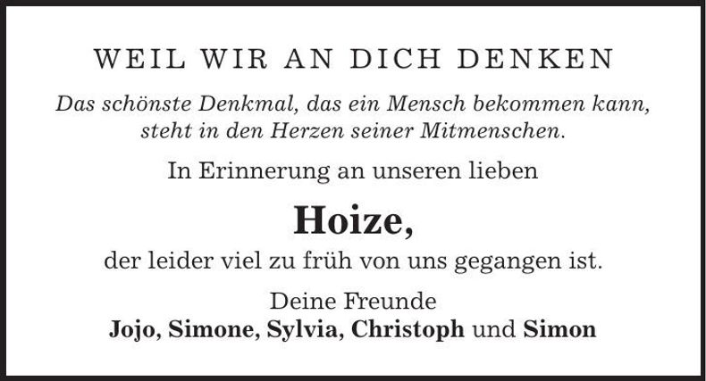 Traueranzeige Hoize Holzapfel