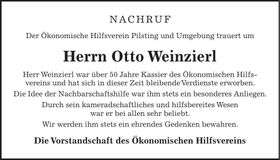 Traueranzeige Otto Weinzierl