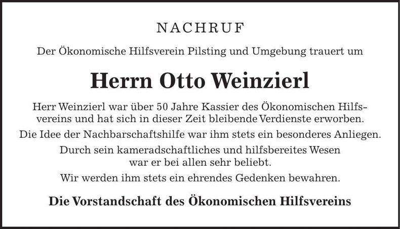 Traueranzeige Otto Weinzierl