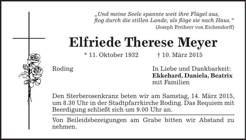 Traueranzeige Elfriede Meyer