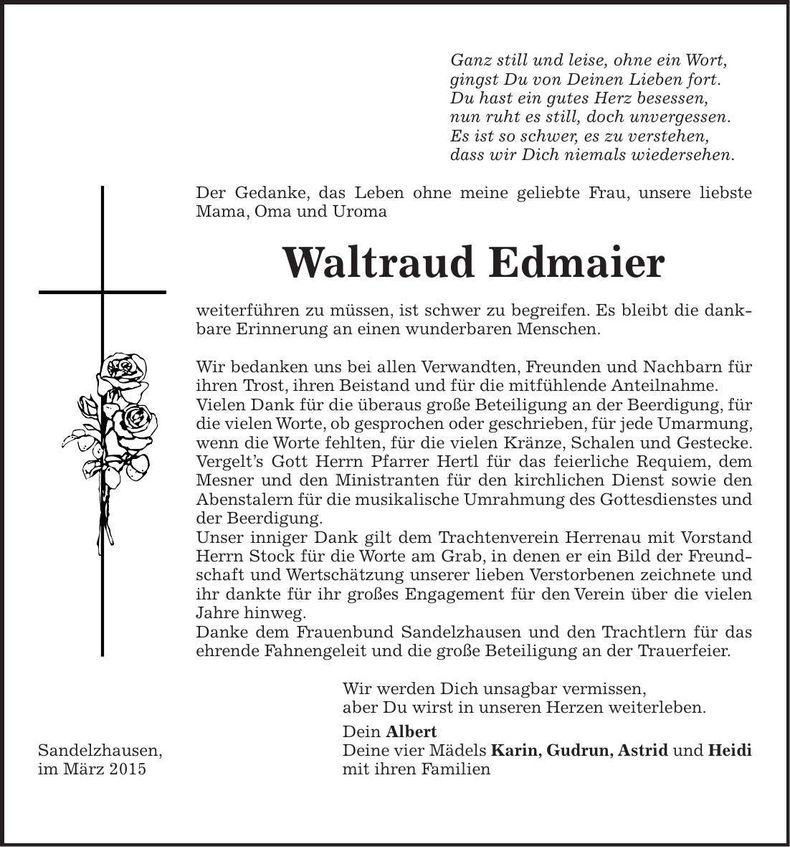 Traueranzeige Waltraud Edmaier