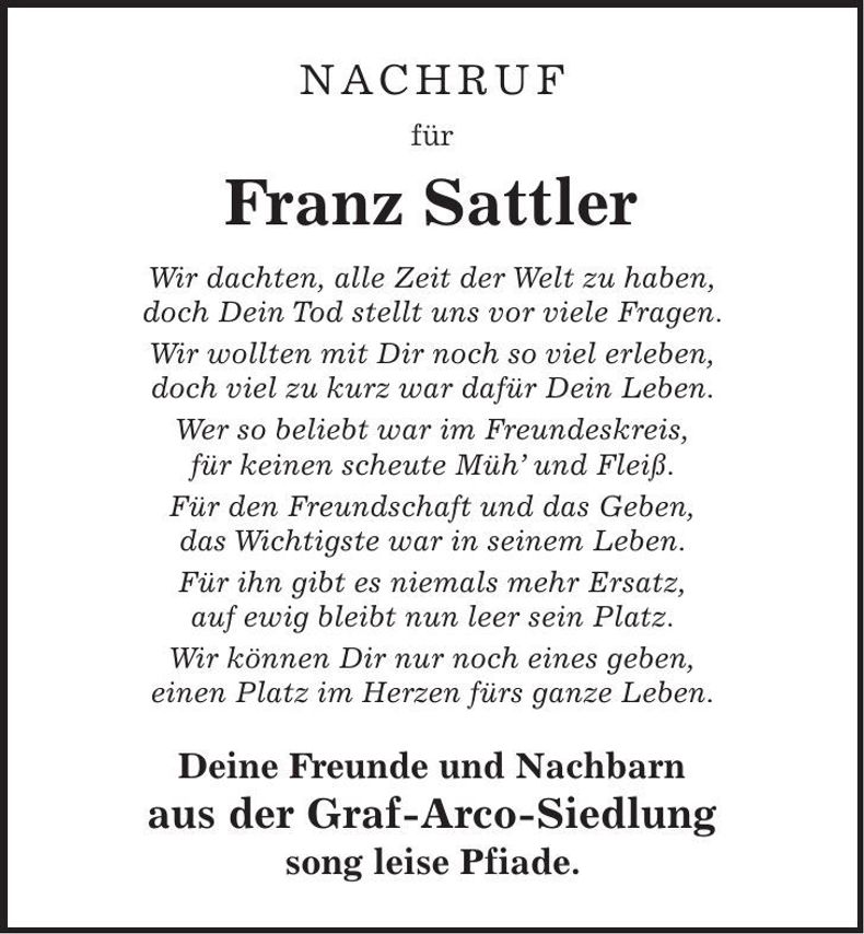 Traueranzeige Franz Sattler