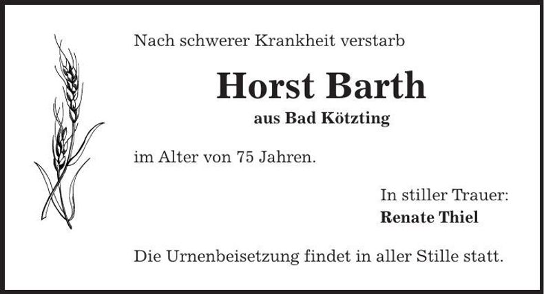 Traueranzeige Horst Barth