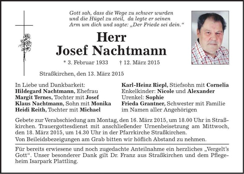 Traueranzeige Josef Nachtmann
