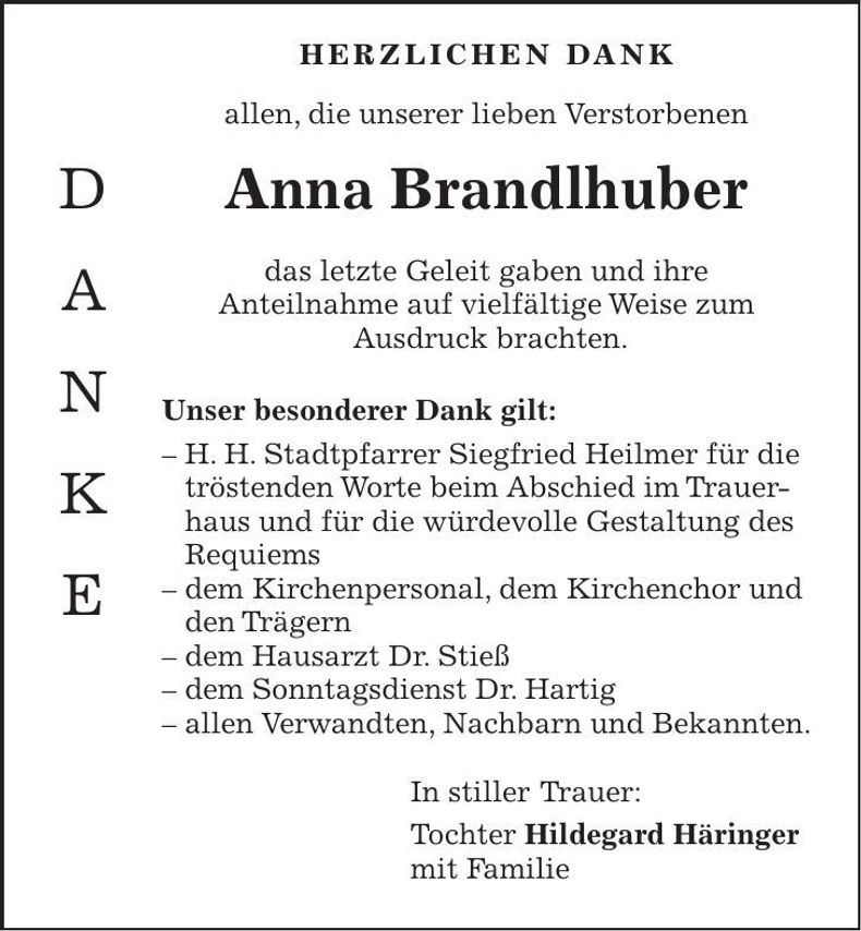 Traueranzeige Anna Brandlhuber