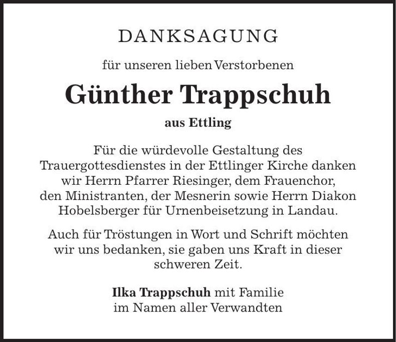 Traueranzeige Günther Trappschuh